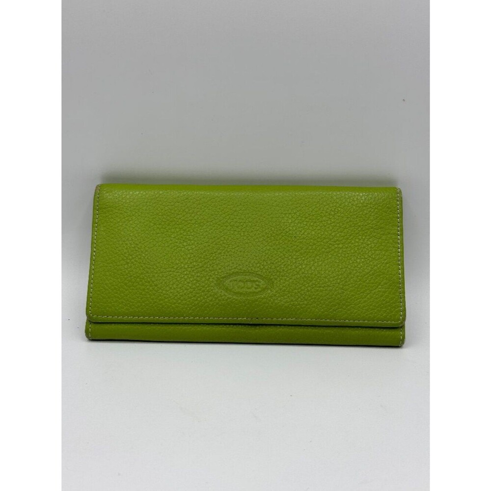 Tod's Lime Green Pebbled Leather Flap Wallet
